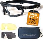 ANSI Z87+ Anti-fog Airsoft Safety Glasses with Interchangeable Lenses Clear Yellow Grey and Adjustable Band for Shooting and Sports
