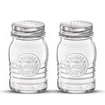 Bormioli Rocco Officina 1825 Salt And Pepper Shaker, Set Of 2, Clear, 8 Oz. Stain Resistant, Durable Glass Jars, Dishwasher Safe.