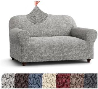 Mamma Mia Covers Loveseat Slipcover - Oversized Chair Cover - Stretch Couch Cover - Cushion Love Seat Sofa Cover - 1-Piece Form Fit Washable Protector - Mille Righe Collection - Platinum
