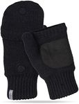 TrailHeads Women’s Fingerless Gloves | Merino Knit Convertible Mittens - Black (Medium/Large)