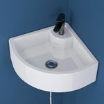 Plantex White Ceramic Corner Basin/Wall Mount Basin for Bathroom/Wall Hung Wash Basin/Small Corner Sink (Cornia)