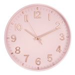 HZDHCLH Pink Wall Clocks Battery Operated,12 inch Silent Non Ticking Modern Wall Clock for Home Living Room Bedroom Kitchen Office Classroom Decor