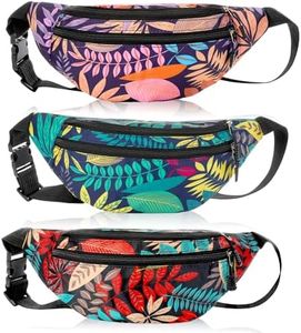 JUNEBRUSHS 3 Pack Bum Bag, Waist Bags for Men and Women Leaves Pattern Pockets Fanny Pack Fashion Buckle Design Adjustable Bumbag for Sport Outdoors Walking Running Travel, Multicolor, Classic