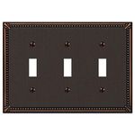 AmerTac 74TTTDB 3 Toggle Aged Bronze Steel Metro Faceplate Wallplate