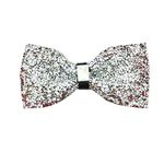 LEONARDI Mens Crystal Rhinestone Silver Bow tie | Premium Satin | Superior Clip | Free size | Packaging - Red Gift Box | Set of 1 |