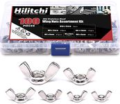 Hilitchi 100-Pcs M3 M4 M5 M6 M8 M10 Wingnut Butterfly Wing Nuts Assortment Kit, 304 Stainless Steel