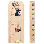 Garybank Solid Wood Growth Chart for Kids with Picture Frames, Height Measurement Ruler Milestone Markers, Foldable Kids Height Wall Chart, Birthday Keepsake Gift for Toddler Boy Girl Room Wall Decor