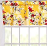 DaDa Bedding Radiant Sunshine Yellow Window Curtain Valance - Semi Sheer Natural Light Filtering Tailored Farmhouse Floral Hummingbirds - Bright Vibrant Red Flowers Kitchen Decor - 18" x 52"