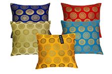 EVERIA® Dupion Silk Brocade Cushion Cover 16x16 inches, 5-Piece Multicolor Set, Elegant Design, Skin-Friendly