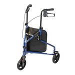 NRS Healthcare 3 Wheel Steel Rollator Wheeled Walking Aid with Bag & Lockable Brakes, Folding & Height Adjustable – Blue