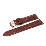 EWatchaccessories 18mm Genuine Leather Brown with Rose Gold Buckle Watch Band Strap with Rose Gold Stainless Steel Buckle for Men and Women