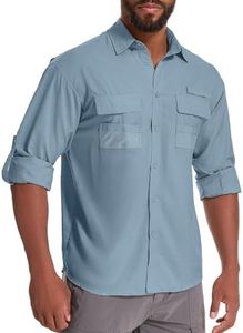 Toumett Men's Sun Protection Fishing Shirts Long Sleeve Safari Shirts UPF 50 UV Quick Dry Cooling Travel Work Shirts, Blue 5039, 3X-Large
