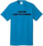 INK STITCH Unisex PC54 Custom Design Your Own Cotton Short Sleeve Tshirts - Neon Blue (3XL)