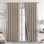 Joydeco Blackout Curtains 2 Panels, Faux Linen Curtains 84 inch Long, Black Out Curtains 2 Panels 100% Blackout Curtains for Bedroom Living Room, Thermal Curtains Back tab Rod Pocket(52x84 inch,Linen)