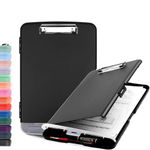 SFLHHDM Clipboard with Storage for Office Supplies Clip Boards 8.5x11 with Storage for Nurse, Side Open Nurse Clipboards Foldable Storage Clipboard, Plastic Clipboards with Low Profile Clip-Black