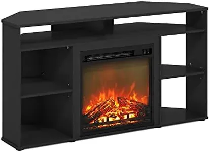 Furinno Jensen Corner TV Stand with Fireplace for TV up to 55 Inches, Americano