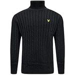 Fashionego Mens Roll Turtle Polo Funnel Neck Jumper Pullover Cable Knitted Sweater Top Warm, Turtle Neck - Black, XL