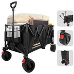 Large Heavy Duty Folding Utility Garden Cart,260L Capacity and 330lbs weighst Support Collapsible Foldable Wagon Beech/Camp Carts with Big All-Terrain Beach Wheels & Drink Holders-Black