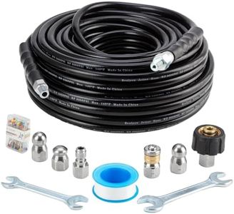 Sewer Jetter Kit 100FT for Pressure Washer, Pressure Washer Drain Jetter with 5800PSI Cleaner Hose 1/4 Inch NPT, Corner, Rotating & Button Nose Sewer Jetting Nozzle Spanner Waterproof Tape Pearl Pin