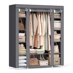 SONGMICS Portable Wardrobe, Foldable Closet, Clothes Storage Organiser with Hanging Rail, Shelves, Fabric Cover, for Bedroom, Cloakroom, 150 x 45 x 175 cm, Grey LSF03G