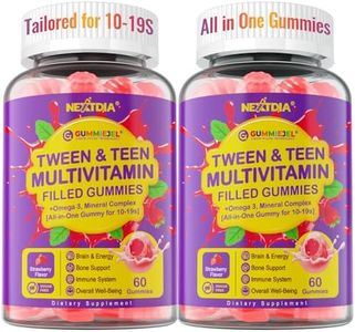 Multivitamin Filled Gummies for Teen Boys Girls 12-17, 18, 19, Kids 10+ Multivitamin with Omega 3, Calcium + Magnesium + Zinc, Multi-Minerals for Adolescent 10-19S Brain, Bone, Energy, Immune, 2Pack