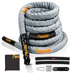 Perantlb Battle Rope with Cloth Sleeve -1.5/2 Inch Diameter 30' 40' 50' Lengths -Gym Muscle Toning Metabolic Workout Fitness, Battle Rope Anchor Strap Kit Included (1.5" x 50 ft Length)