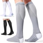 CelerSport 3 Pairs Compression Socks for Men and Women 20-30 mmHg Running Support Socks, Black + White + Grey, XX-Large
