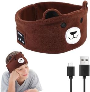 UOEPOWA Kids Headphone Headband, Over The Ear Headband Headphones, Super Soft Toddler Headphones with Thin Speakers, Wireless Toddler Earphones Volume Limit To Protect Hearing (Bear)