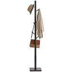 YMYNY Coat Rack Stand with Square Base, Wooden Coat Tree, Hall Tree Free Standing with 8 Hooks, Clothes Stand for Coats, Hat, Handbag, Umbrella, for Office, Hallway, 29 x 29 x 176CM Black HCR002B