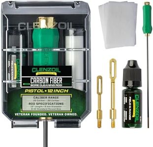 CLENZOIL Carbon Fiber Gun Cleaning Rod Kit | 12" Pistol Cleaning Rod for .22 Cal to .50 Cal | includes 1 Piece Carbon Fiber Rod, Clenzoil CLP Solution, Cotton Patches, & Brass Patch Pullers