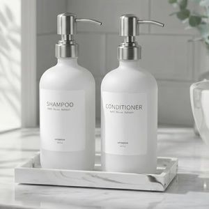 unisence White Glass Soap Dispenser Set for Kitchen, Hand and Dish Soap Dispenser with Stainless Steel Pump & Resin Tray, Perfect for Kitchen,Hotel Rental-Modern Kitchen Decor &Accessories