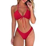 RXRXCOCO Women's Bikini Sets Halter Push Up Triangle Bikini Bow Tie Back Low Waisted Sexy Thong Bikini Swimsuits for Women 2 Pieces