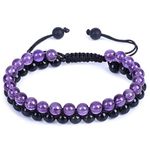 Amethyst Crystal Beads Bracelet - GENASTO Natural Black Obsidian Stone Beads Genuine Healing Crystal Bracelet for Men Women, Handmade Bracelet for Luck