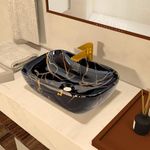 Artiva Table Top Wash Basin For Bathroom(10"x14" Inch) | Small Ceramic Counter Table Top Basin | Premium Ceramic Countertop Basin Sink | Oval Basin | Porto Black