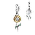 Symretie 925 Sterling Silver Dangle Charms Beads, Sunflower Pendants Compatible with Pandora Bracelets Charm, Necklace or Bracelet Charm for Women, DIY Jewelry Beads Gifts for Women Girls