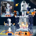 Space Shuttle Rocket Toys Rocket Launcher for Kids Age 5 6 7 8 9 10 11, 5-in-1 STEM Space Toys with Launch Center, Astronauts, Console, Projection Lamp, Spaceship Toys for Boys Birthday