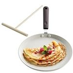 Navaris Non Stick Pancake Pan 26cm (10") and Spreader - Induction-Safe Aluminium Crepe Pan Round Griddle with Handle - Large Frying Skillet - Cream White