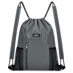 WANDF Drawstring Backpack with Shoulder Pad Sports Gym Backpack with Mesh Pocket String Bag for Women Men (Grey)