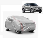 HOT GO INDIA Waterproof Car Body Cover Compitable with Toyota Glanza with Mirror and Antena Pocket (Matalic Siver Red Papping)