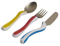 NRS Healthcare 3-Piece Easy Grip Children's Cutlery Set, Stainless Steel, Multi-Colour