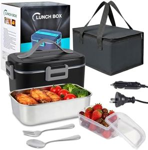 Electric Lunch Box, 75W Fast Heating Food Warmer, 1.8L 304 Stainless Steel Container with Spoon, 2-in-1 Electric Heating Lunch Box 12V/24V+220V for Car, Truck, Home, Office, School