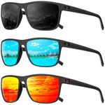 QALLY Polarized Sunglasses Men Lightweight Square Mens Sun Glasses for Driving Sports with UV400 Protection, Black/Blue/Red