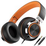 Headphones, AILIHEN C8 Lightweight Foldable Headphone with Microphone Volume Control for Android Smartphones,PC,Laptop,Mac,Tablet, 3.5mm Jack Headset (Black/Orange)