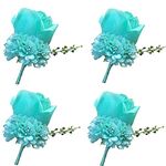 WeddingBobDIY Boutonniere Buttonholes Groom Groomsman Best Man Rose Wedding Flowers Accessories Prom Suit Decoration (4,TFNI Blue)