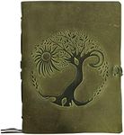 Leather Journal for women and men embossed 8 x 6 inch Handmade Lined craft paper tree of life sun and moon notebook writing notepad book of shadows journal