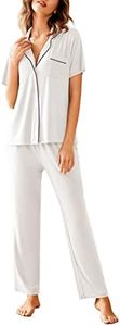Avidlove Women Pajamas Set Notch Collar Soft Sleepwear Pjs Short Sleeve Button Down Nightwear with Long Pants White