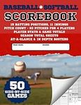 Baseball & Softball Scorebook - 50 Side by Side Games: 15 Batting Positions, 11 Innings, Pitch Count, Player Stats, Season Totals, Rosters; Score Keeping Book for Adult, Youth, or Little Leagues