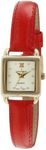 Peugeot Ladies Mini Square Crystal Gold-Tone Dial Blood Orange Red Leather Watch