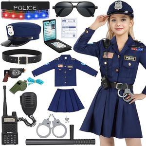 Luucio Police Officer Costume for Girls, Police Costume for Kids Girls with Police Gear Uniform, Halloween Costumes for Girls