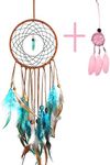 Dream Catcher for Girls Kids Blue Black Brown Feather Handmade Dream Catchers Circular Net Wall Hanging Decor Ornament Bedroom Decor–Dia 5.12"/ Long 20"